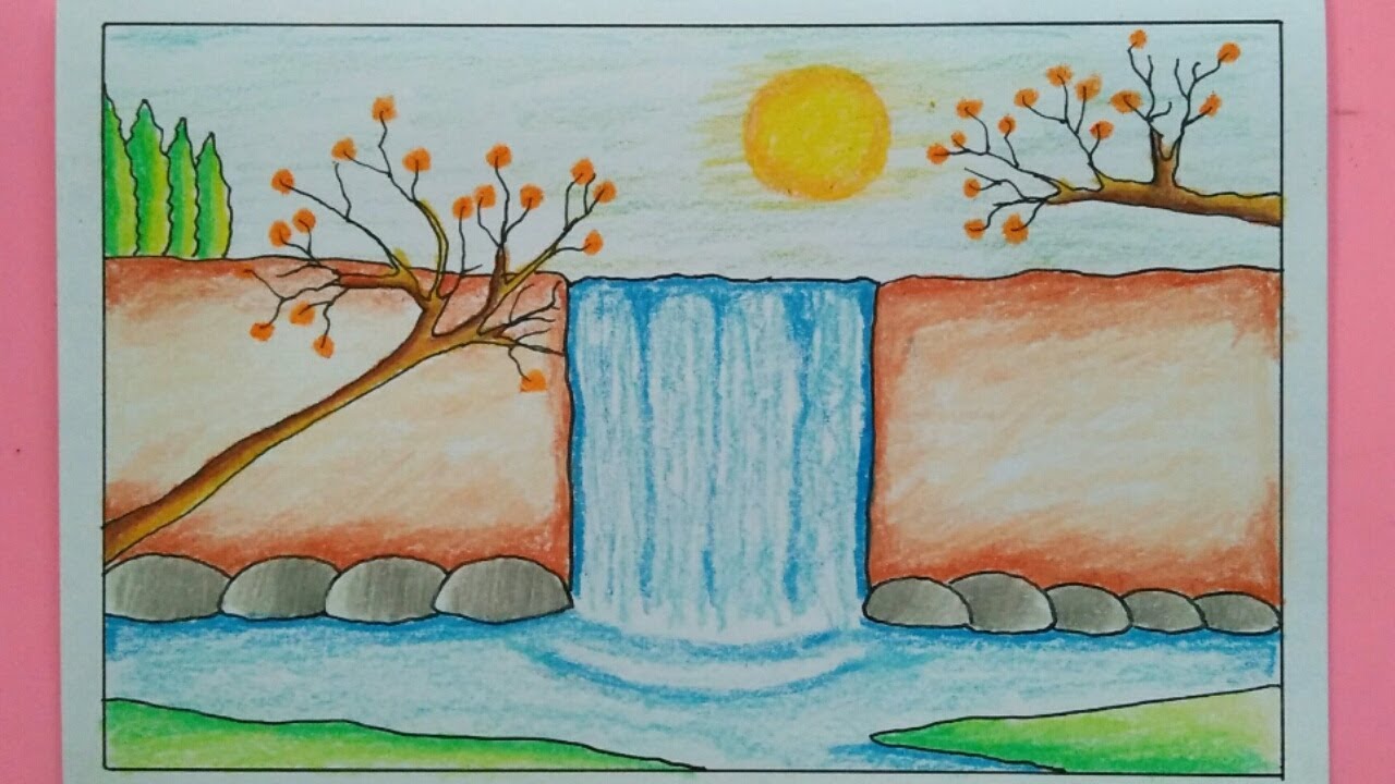 Detail Menggambar Pemandangan Air Terjun Nomer 2