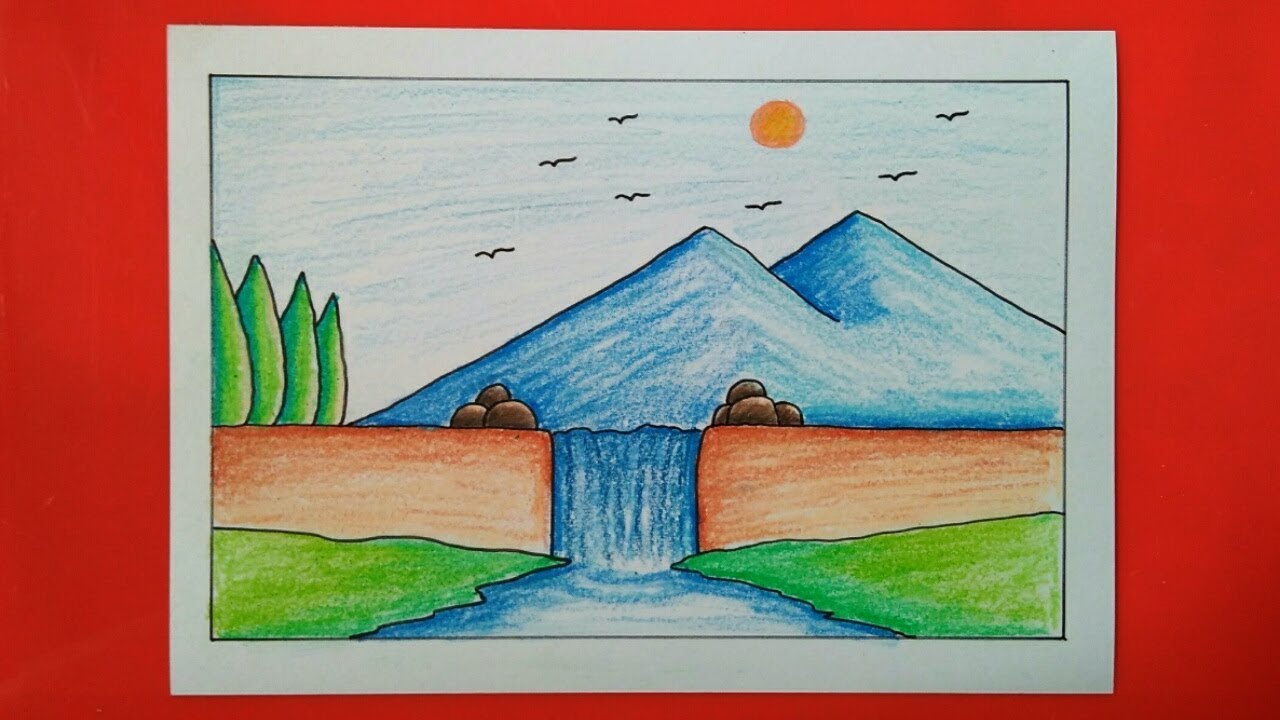 Detail Menggambar Pemandangan Air Terjun Nomer 11