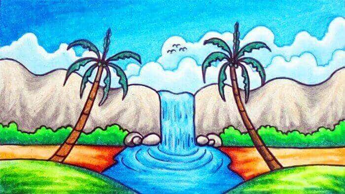 Detail Menggambar Pemandangan Air Terjun Nomer 13
