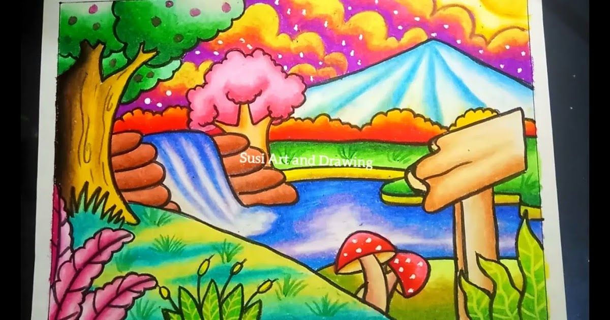 Detail Menggambar Pemandangan Air Terjun Nomer 19