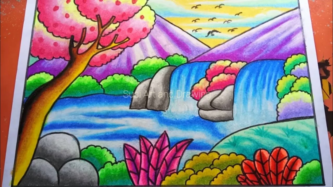Detail Menggambar Pemandangan Air Terjun Nomer 4