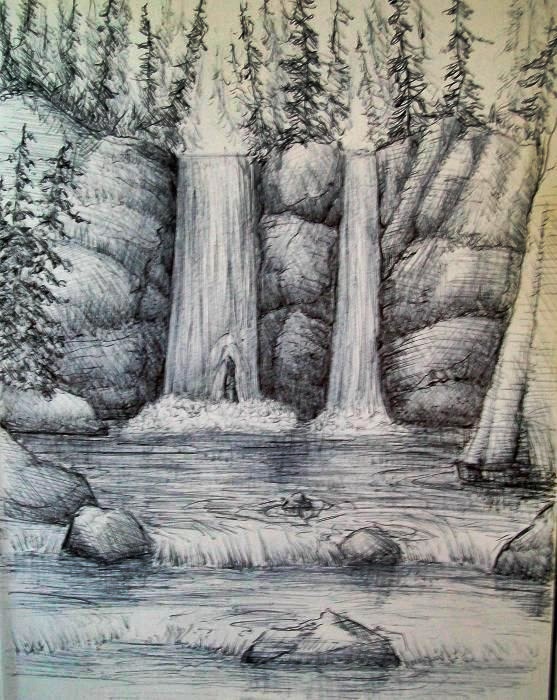 Detail Menggambar Pemandangan Air Terjun Nomer 35