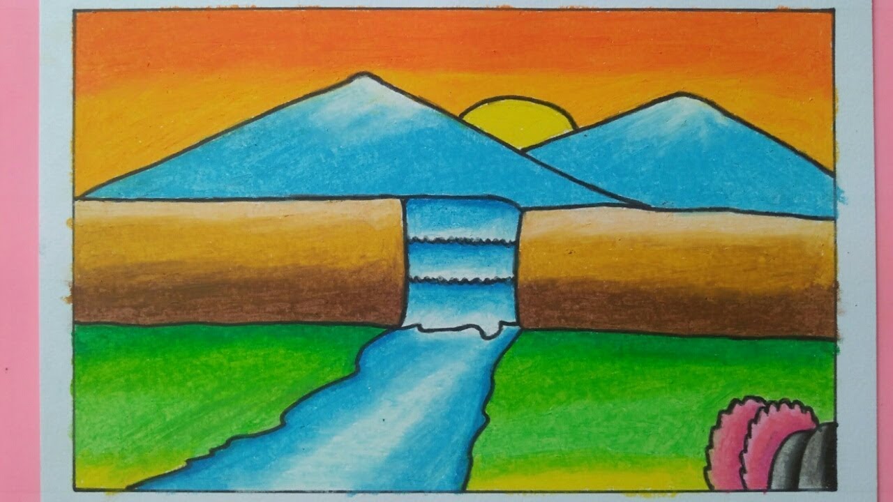 Detail Menggambar Pemandangan Air Terjun Nomer 6