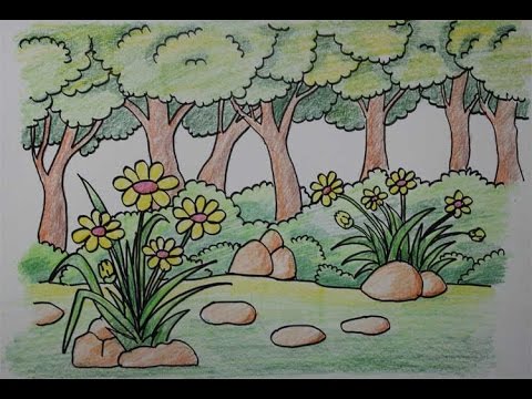 Detail Menggambar Pemandangan Hutan Nomer 28