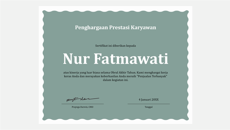 Detail Mentahan Piagam Penghargaan Nomer 20