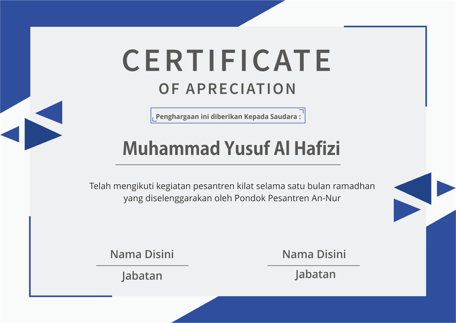 Detail Mentahan Piagam Penghargaan Nomer 33