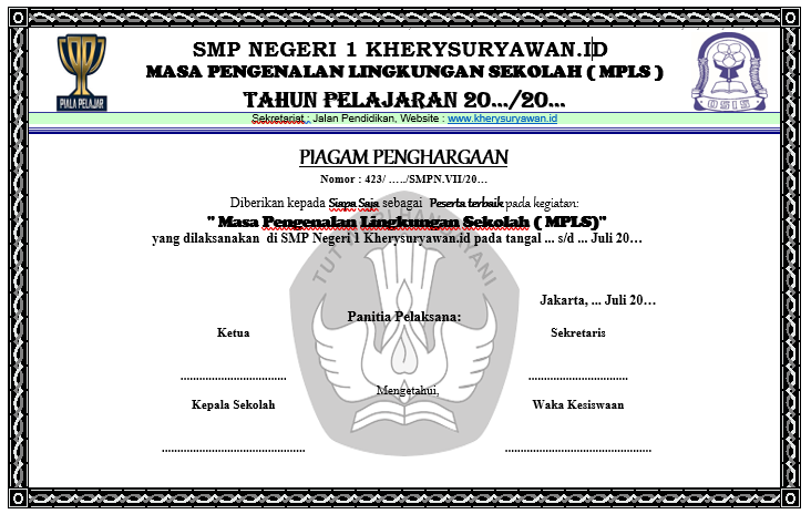 Detail Mentahan Piagam Penghargaan Nomer 34