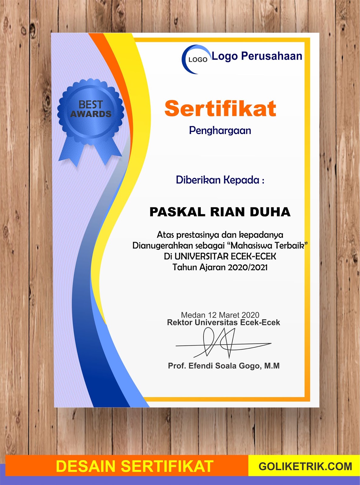 Detail Mentahan Piagam Penghargaan Nomer 36