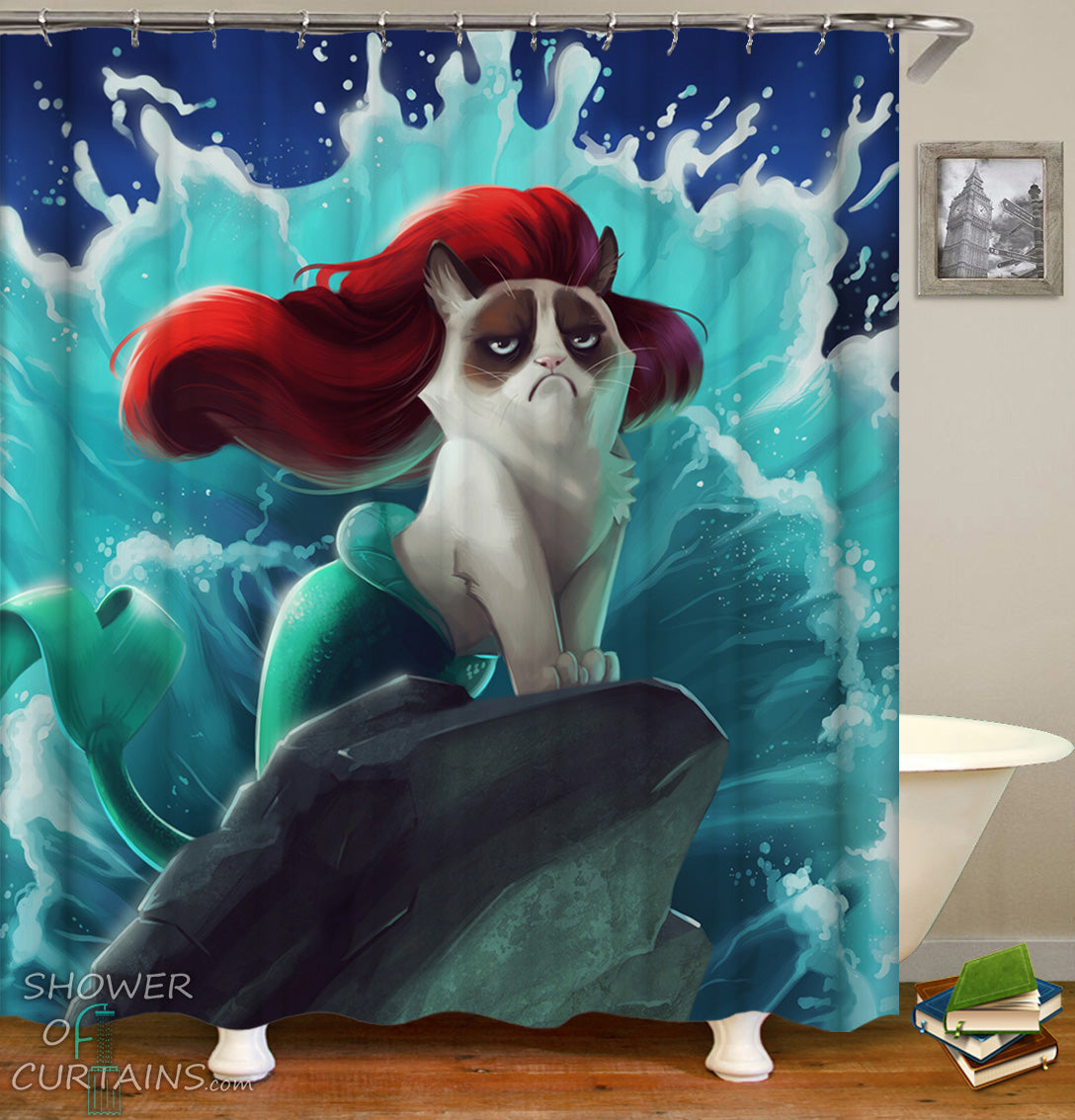 Detail Mermaid And Shark Shower Curtain Nomer 27