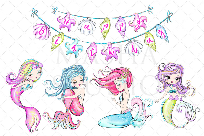 Detail Mermaid Birthday Clipart Nomer 6