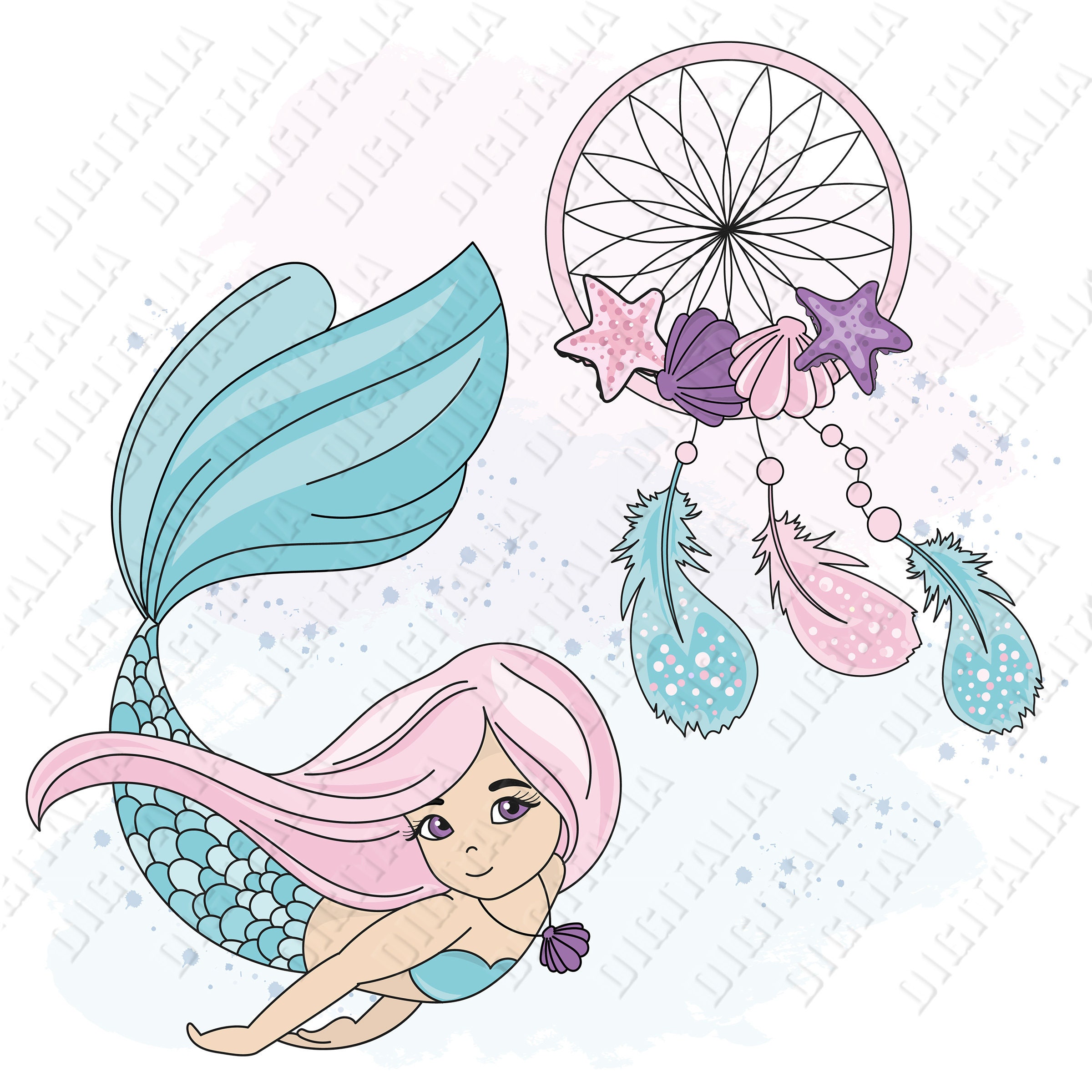 Detail Mermaid Swimming Clipart Nomer 41