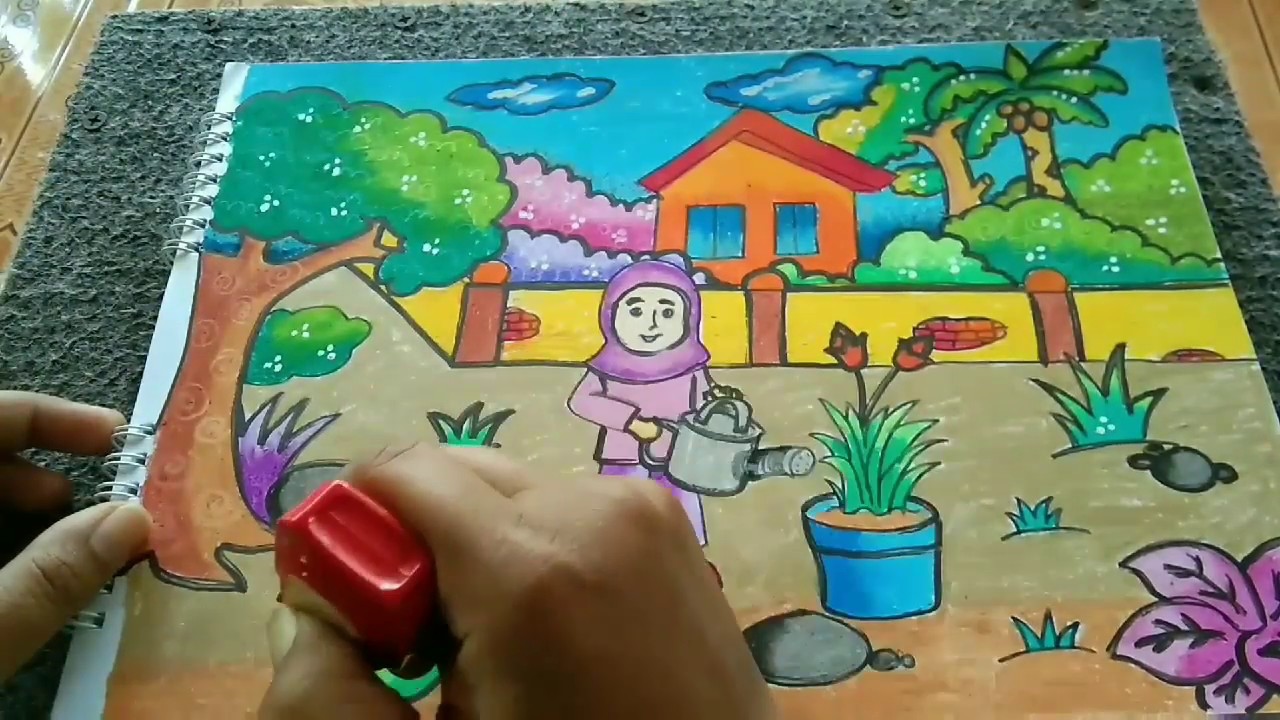 Detail Mewarnai Gambar Anak Menyiram Bunga Nomer 5