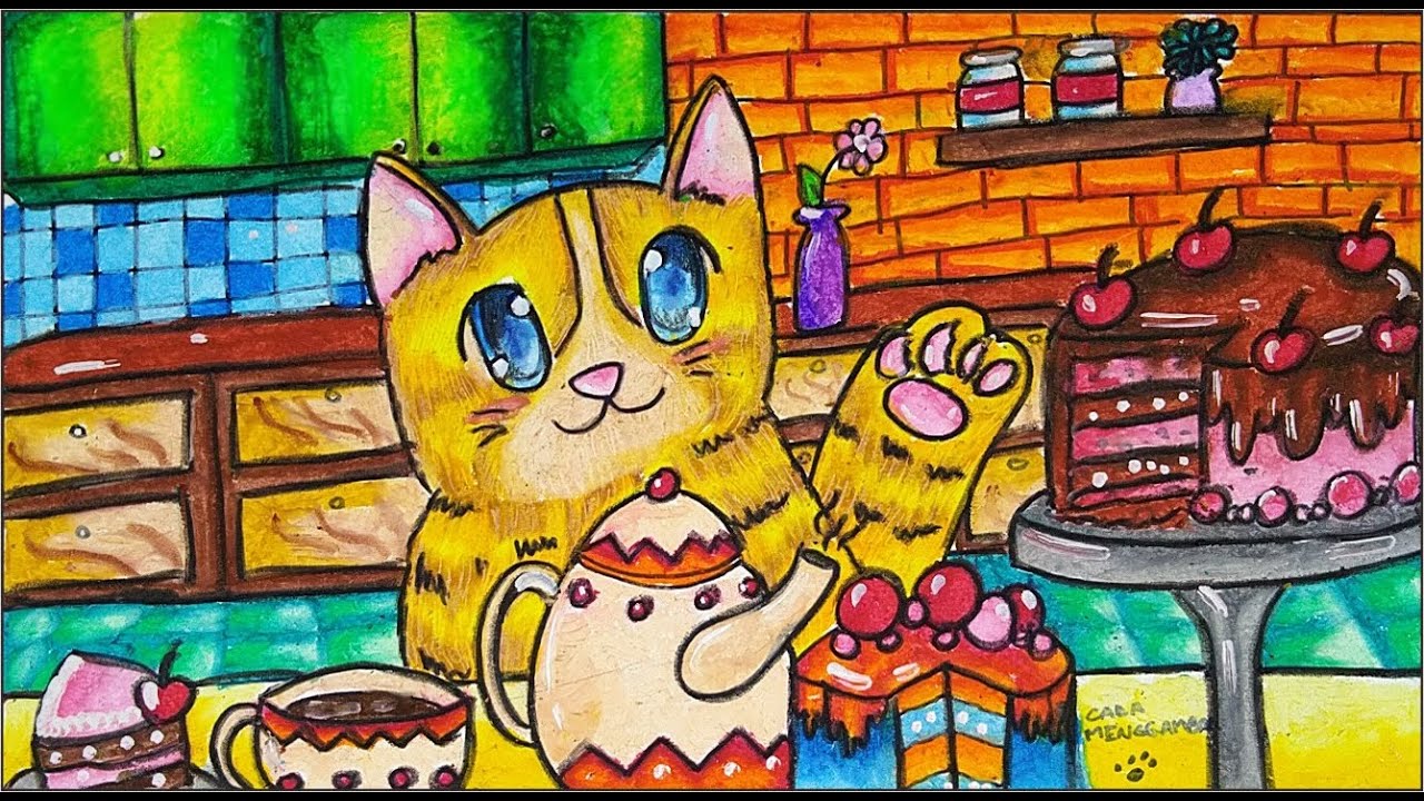 Detail Mewarnai Gambar Kucing Dengan Crayon Nomer 19
