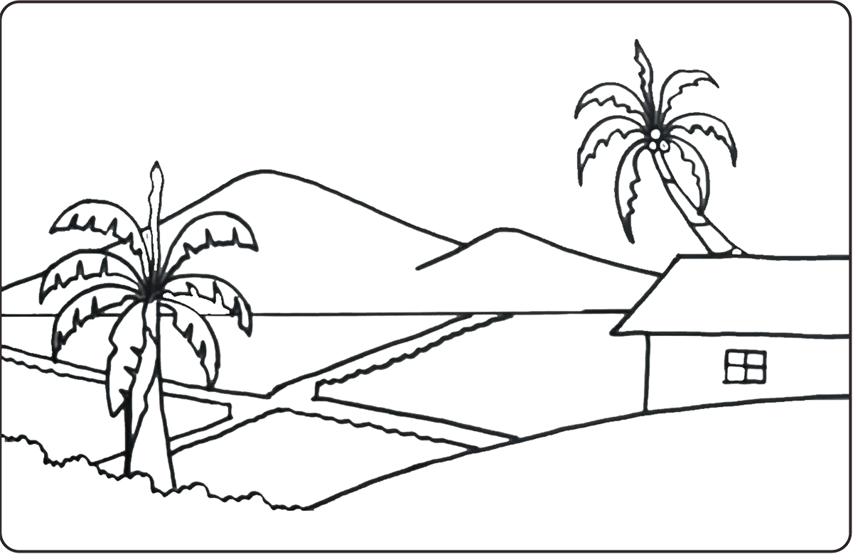 Detail Mewarnai Gambar Pemandangan Gunung Dan Sawah Nomer 10