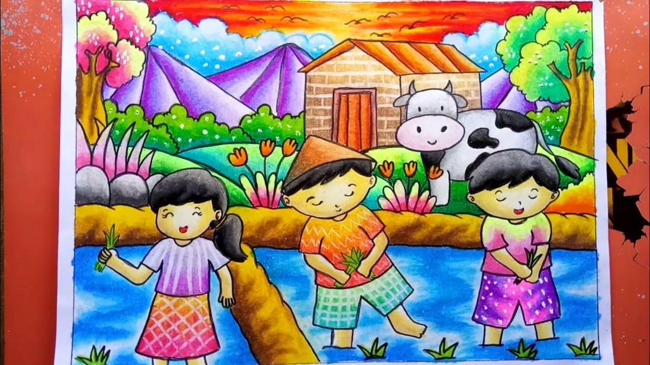 Detail Mewarnai Gambar Pemandangan Sawah Nomer 43