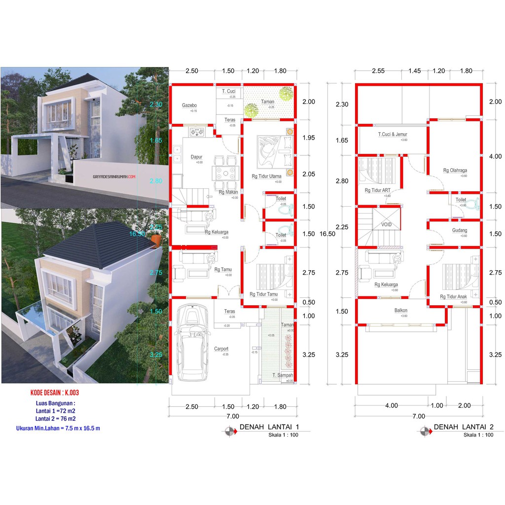 Detail Desain Ruko 2 Lantai Lebar 6 Meter Nomer 45