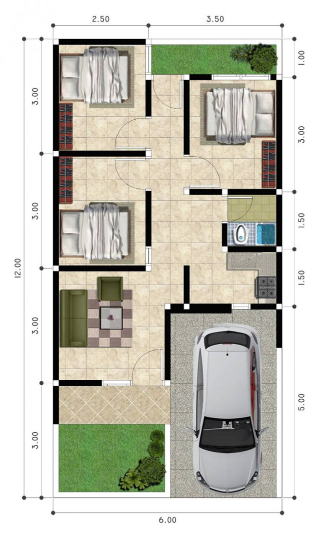 Detail Desain Rumah 1 Lantai 3 Kamar Nomer 41