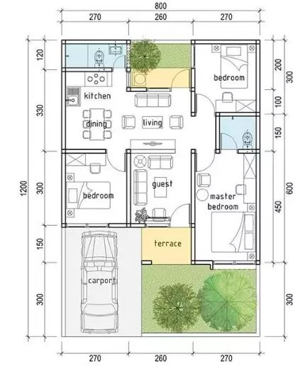 Detail Desain Rumah 1 Lantai 3 Kamar Nomer 43