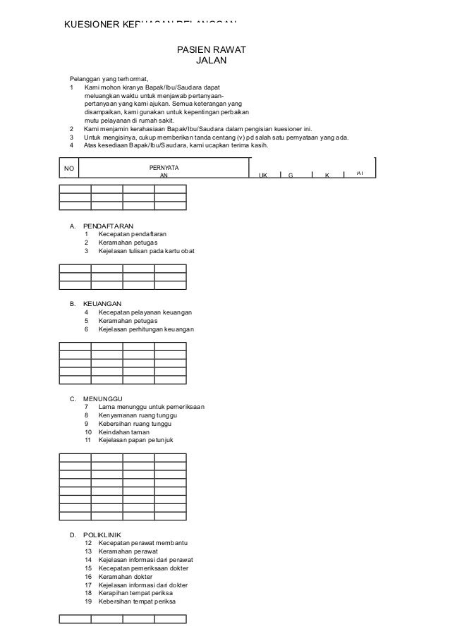 Detail Kuesioner Kepuasan Pasien Di Rumah Sakit Nomer 26