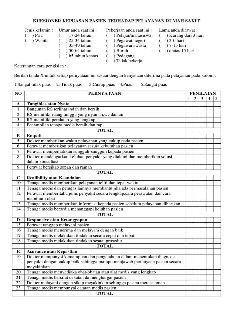 Detail Kuesioner Kepuasan Pasien Di Rumah Sakit Nomer 9