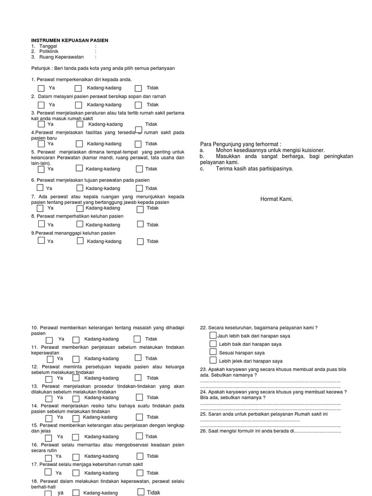 Detail Kuesioner Kepuasan Pasien Terhadap Pelayanan Rumah Sakit Nomer 13