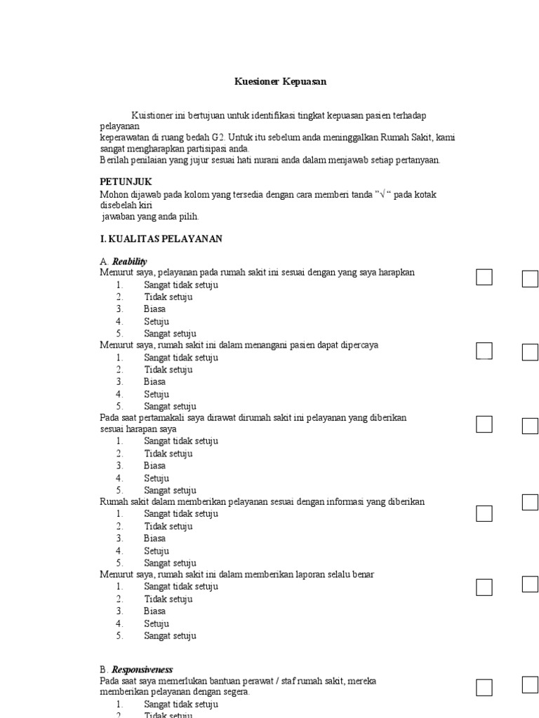 Detail Kuesioner Kepuasan Pasien Terhadap Pelayanan Rumah Sakit Nomer 16
