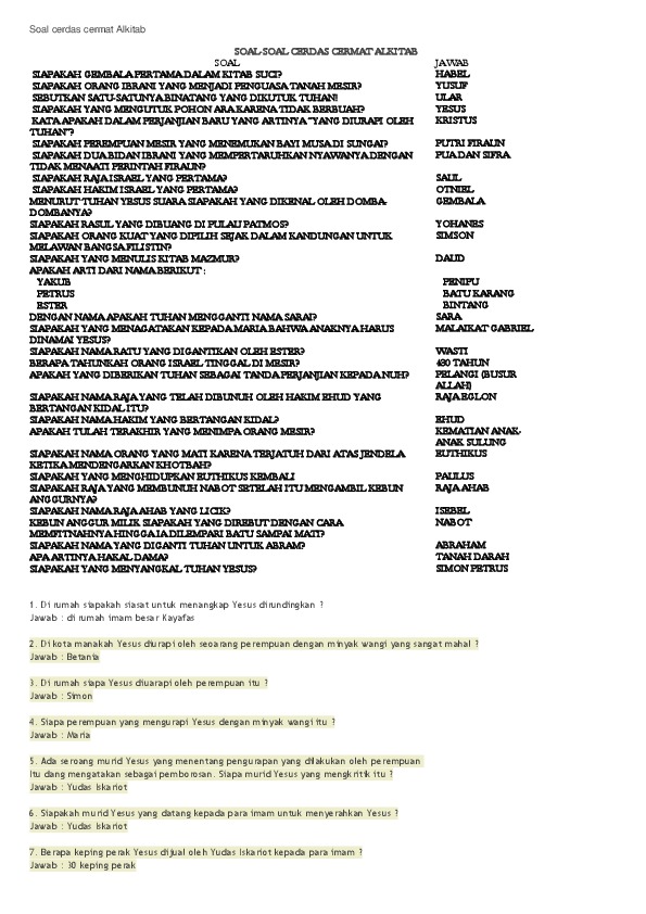 Detail Kuis Alkitab Pemuda Advent Nomer 12