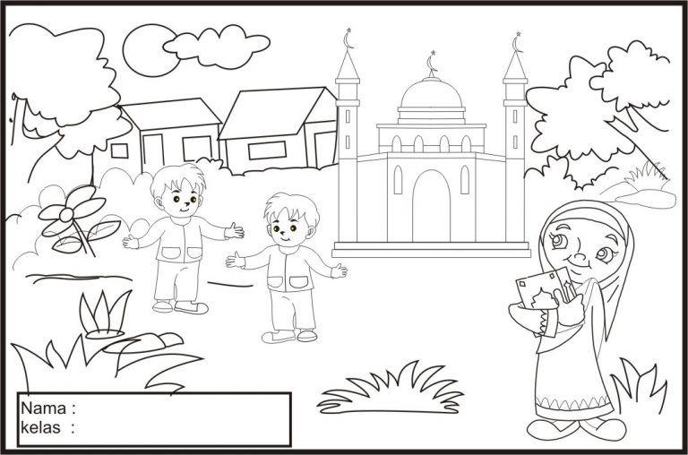 Detail Mewarnai Gambar Rekreasi Mewarnai Gambar Anak Islam Sekolah Nomer 4