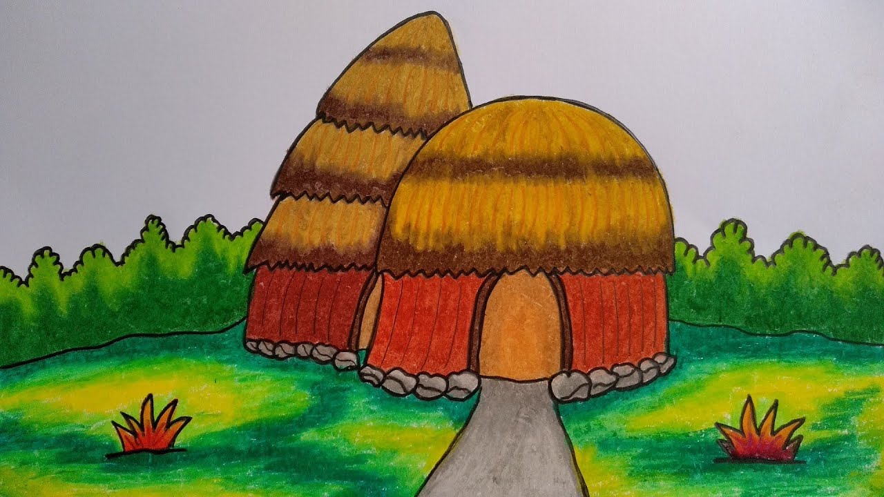Detail Mewarnai Gambar Rumah Adat Papua Koleksi Nomer 2