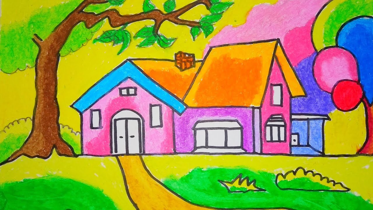 Detail Mewarnai Gambar Rumah Dengan Crayon Nomer 16