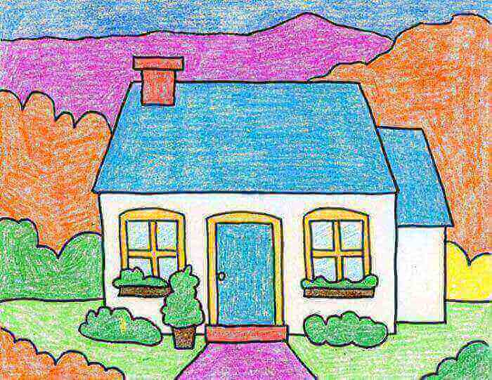 Detail Mewarnai Gambar Rumah Dengan Crayon Nomer 27