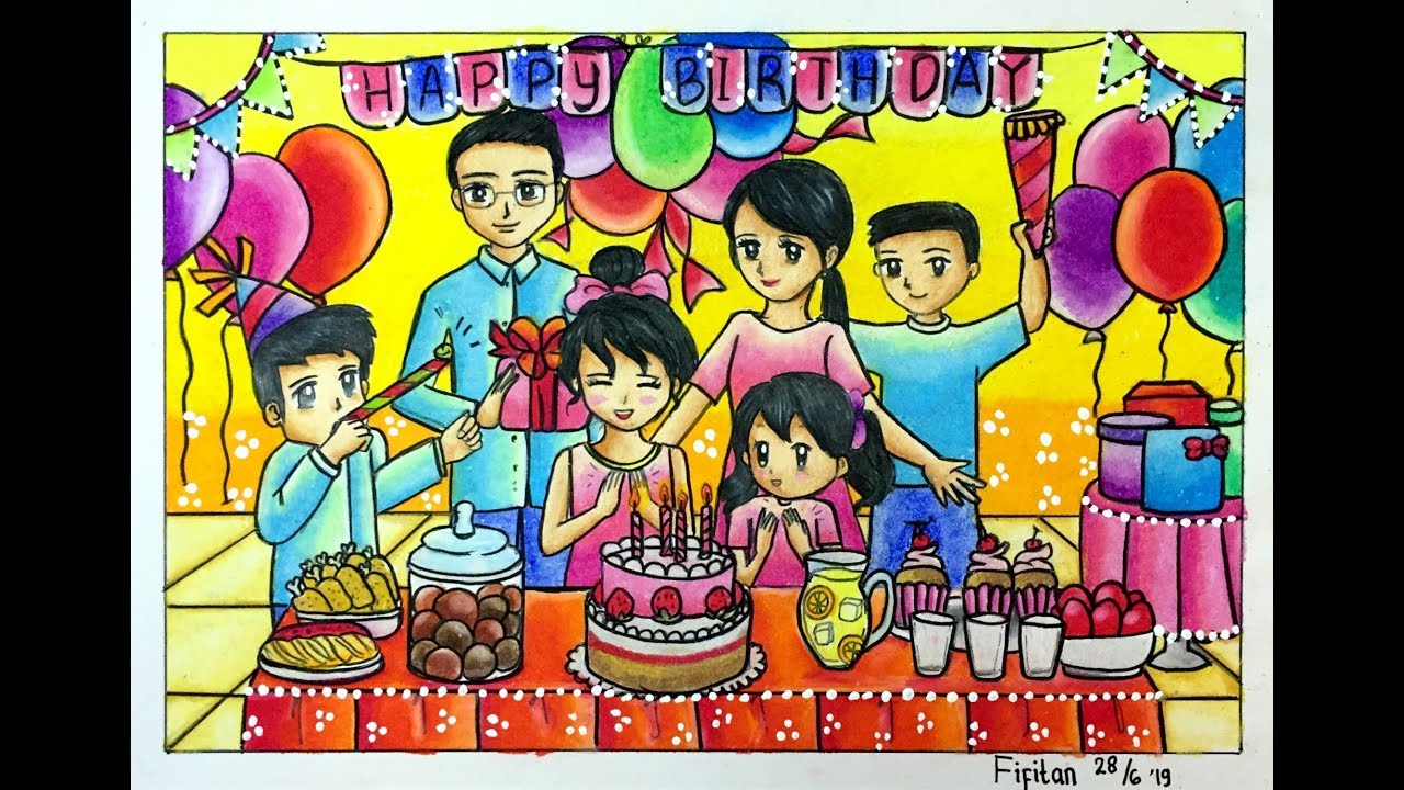 Detail Mewarnai Gambar Ulang Tahun Nomer 12