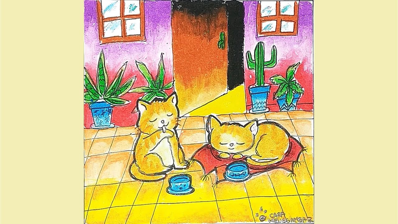 Detail Mewarnai Kucing Dengan Crayon Nomer 7