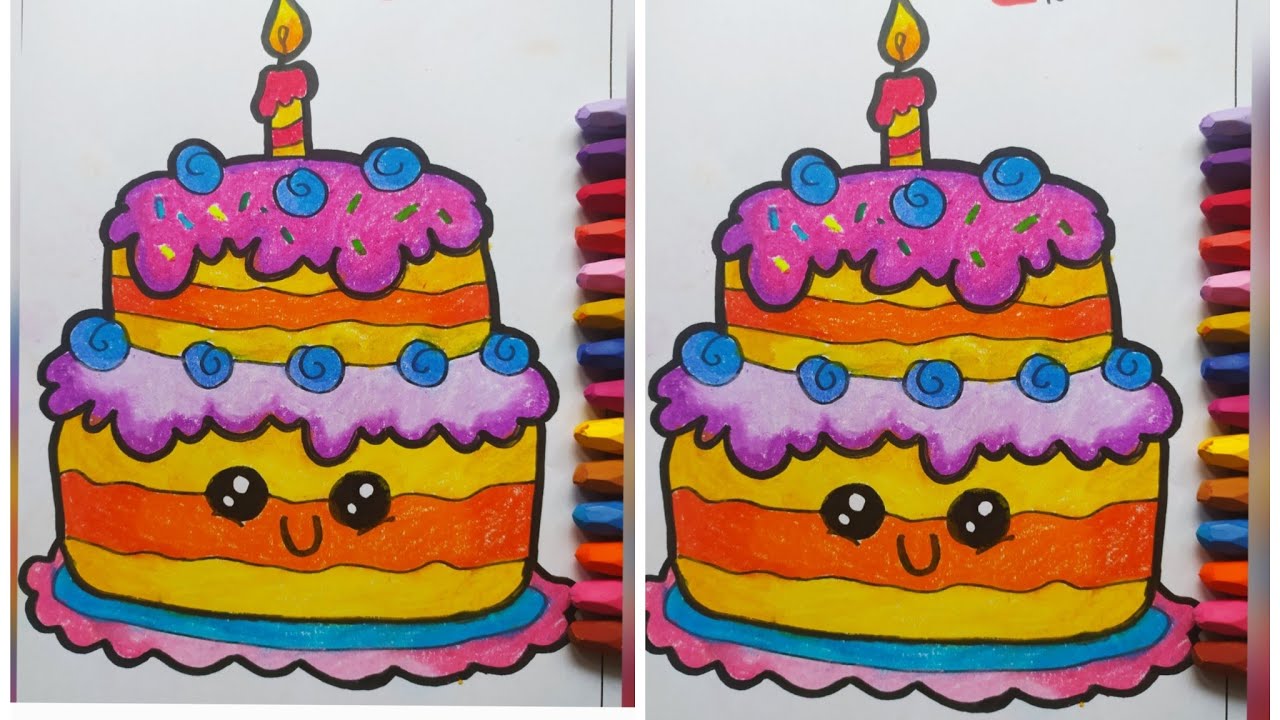Detail Mewarnai Kue Ulang Tahun Dengan Crayon Nomer 11