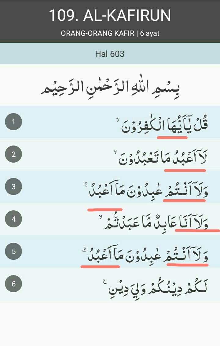 Detail Lafadz Surat Al Kafirun Nomer 3