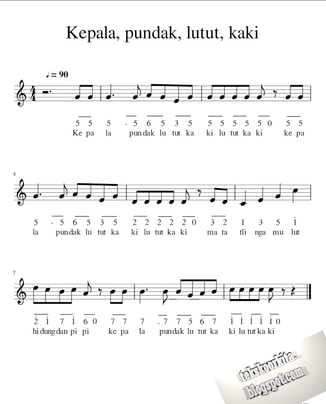 Detail Lagu Anak Anak Kepala Pundak Lutut Kaki Nomer 9