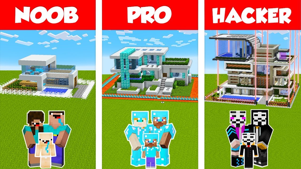 Detail Minecraft Noob Vs Pro Vs Hacker Vs God Membuat Rumah Nomer 11