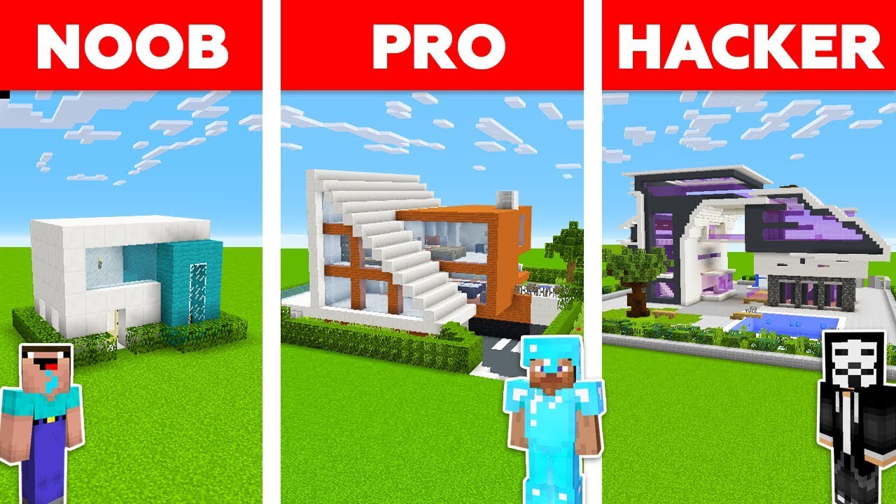 Detail Minecraft Noob Vs Pro Vs Hacker Vs God Membuat Rumah Nomer 15