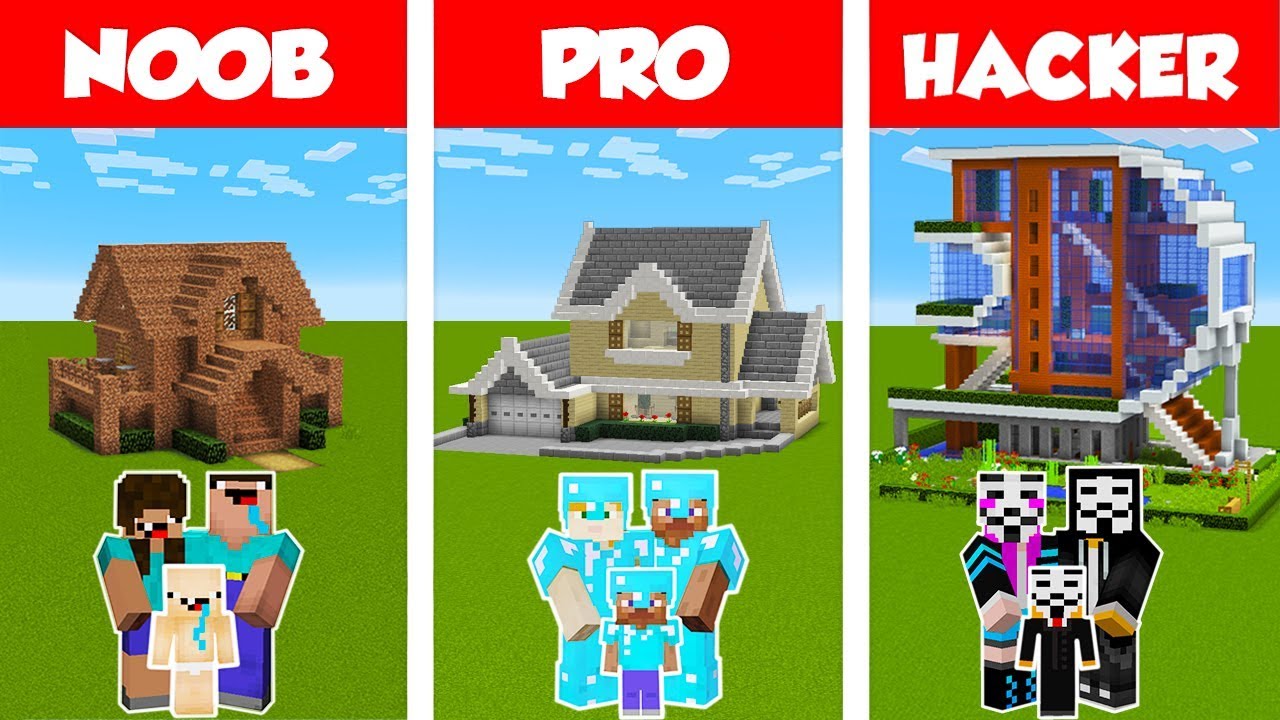 Detail Minecraft Noob Vs Pro Vs Hacker Vs God Membuat Rumah Nomer 17