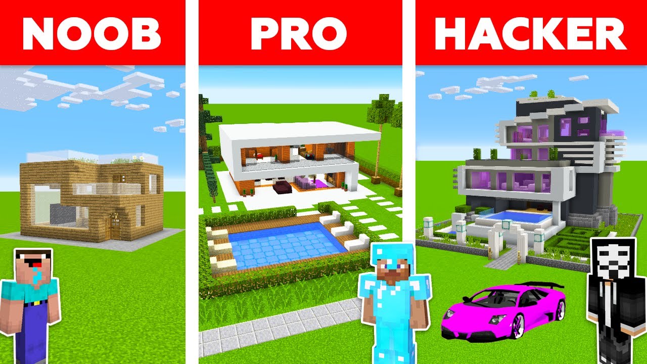 Detail Minecraft Noob Vs Pro Vs Hacker Vs God Membuat Rumah Nomer 21