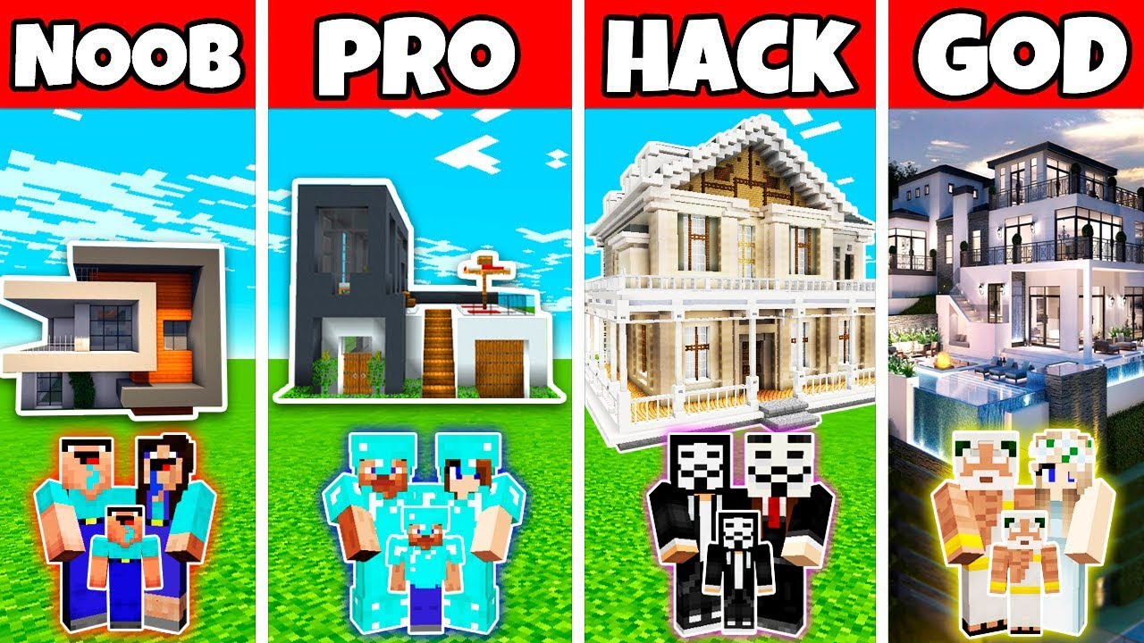 Detail Minecraft Noob Vs Pro Vs Hacker Vs God Membuat Rumah Nomer 27