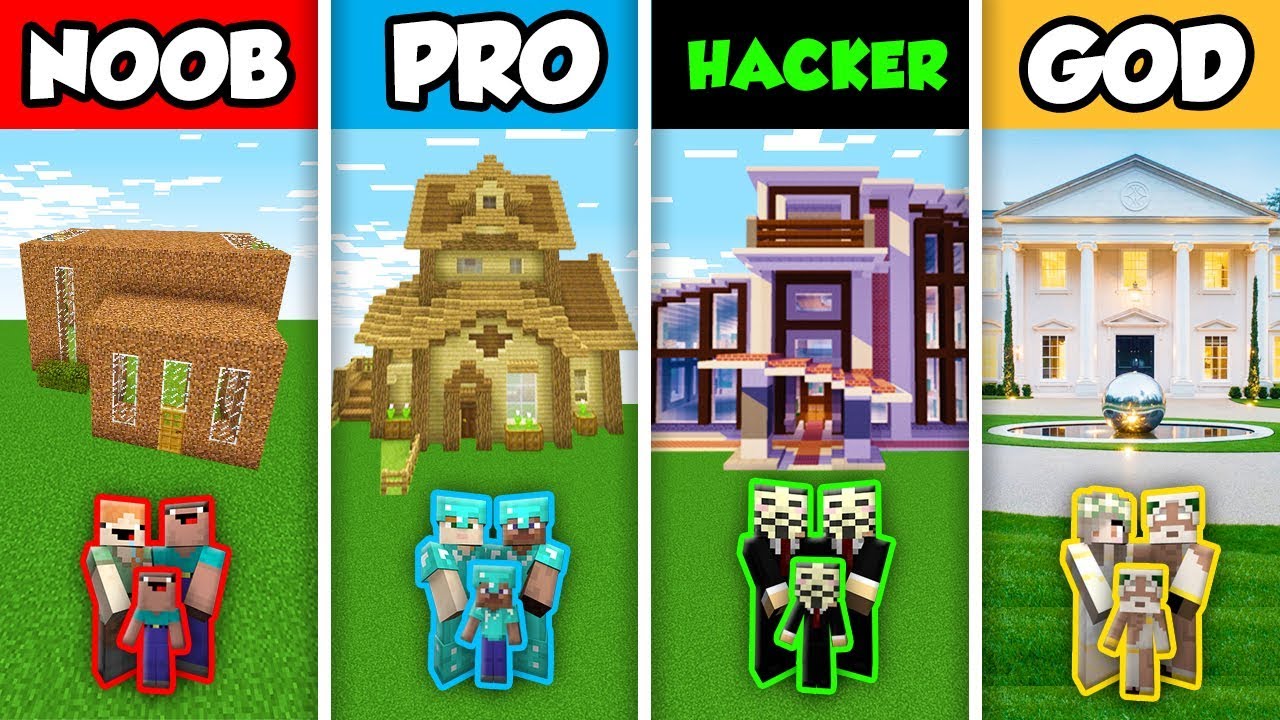 Detail Minecraft Noob Vs Pro Vs Hacker Vs God Membuat Rumah Nomer 39