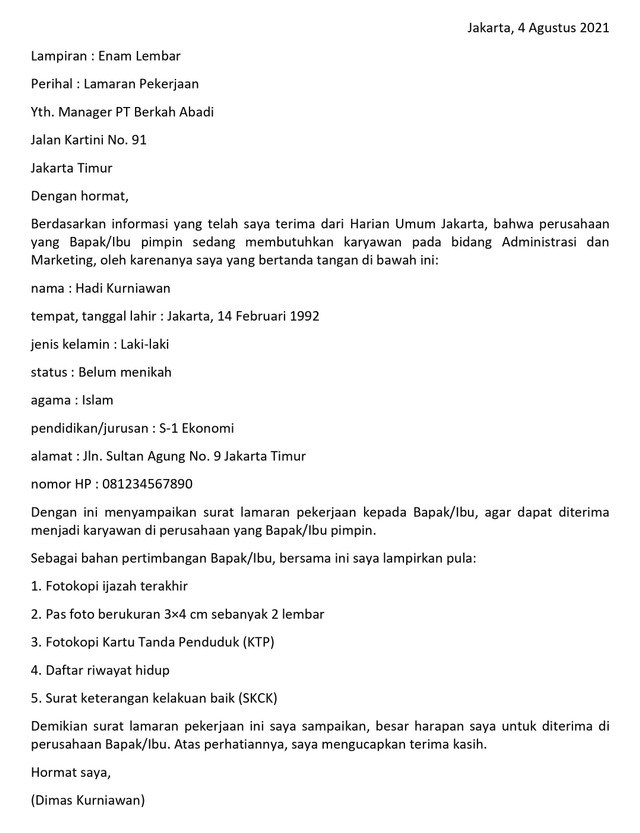 Detail Lampiran Dalam Surat Lamaran Pekerjaan Nomer 4