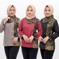 Detail Model Baju Batik Kerja Kombinasi Kain Polos Nomer 12