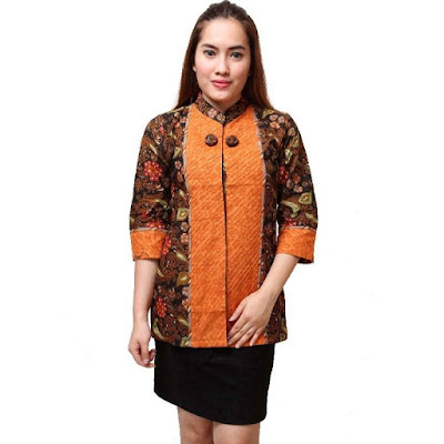 Detail Model Baju Batik Kerja Kombinasi Kain Polos Nomer 31