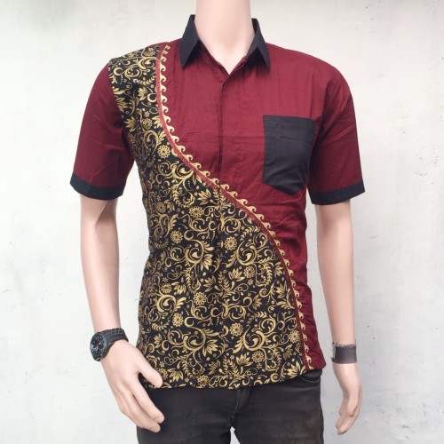 Detail Model Baju Batik Kombinasi Polos Pria Nomer 11