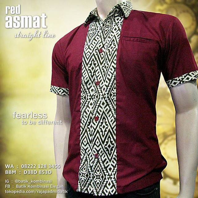 Detail Model Baju Batik Kombinasi Polos Pria Nomer 13