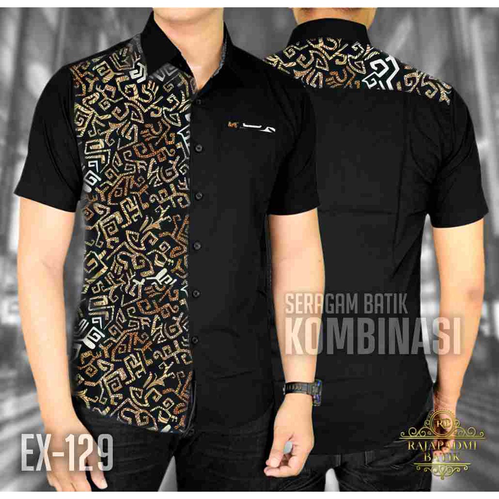 Detail Model Baju Batik Kombinasi Polos Pria Nomer 21