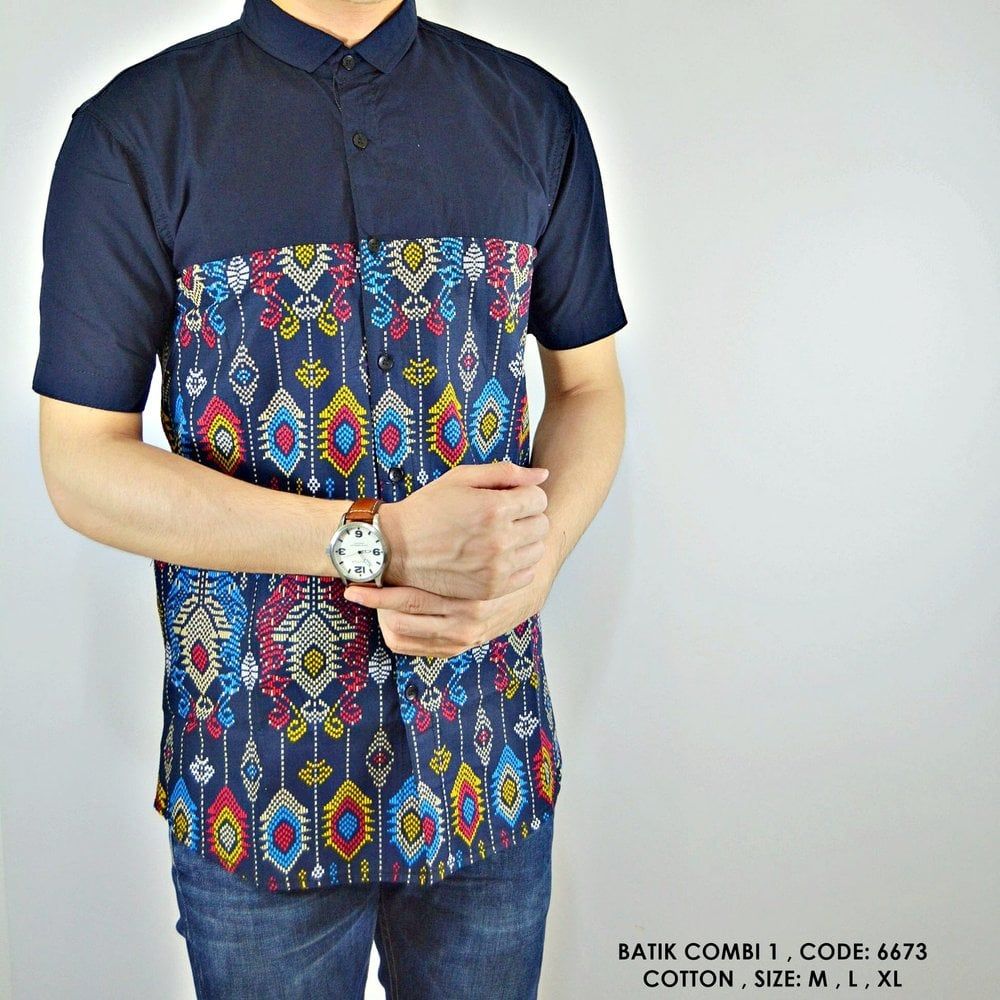 Detail Model Baju Batik Kombinasi Polos Pria Nomer 33