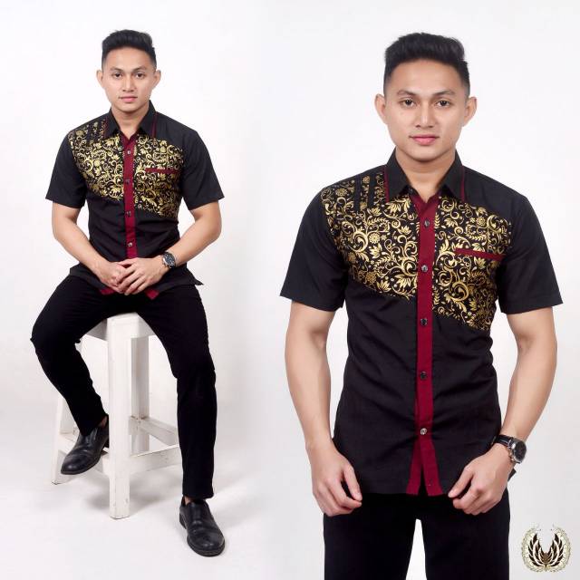 Detail Model Baju Batik Kombinasi Polos Pria Nomer 42